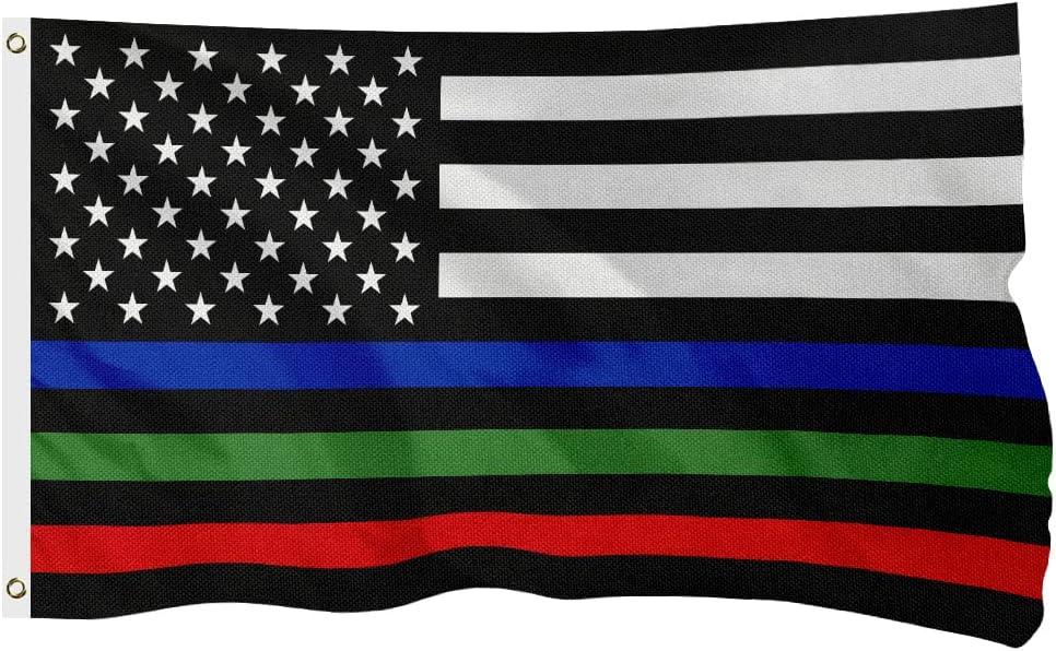 Thin Blue Red Green Line American Flag for Outside, 400D Heavy Duty Polyester, Double-Sided Printing, Quadruple Stitched Fly Hem, Fade Resistant, 2 Brass Grommets