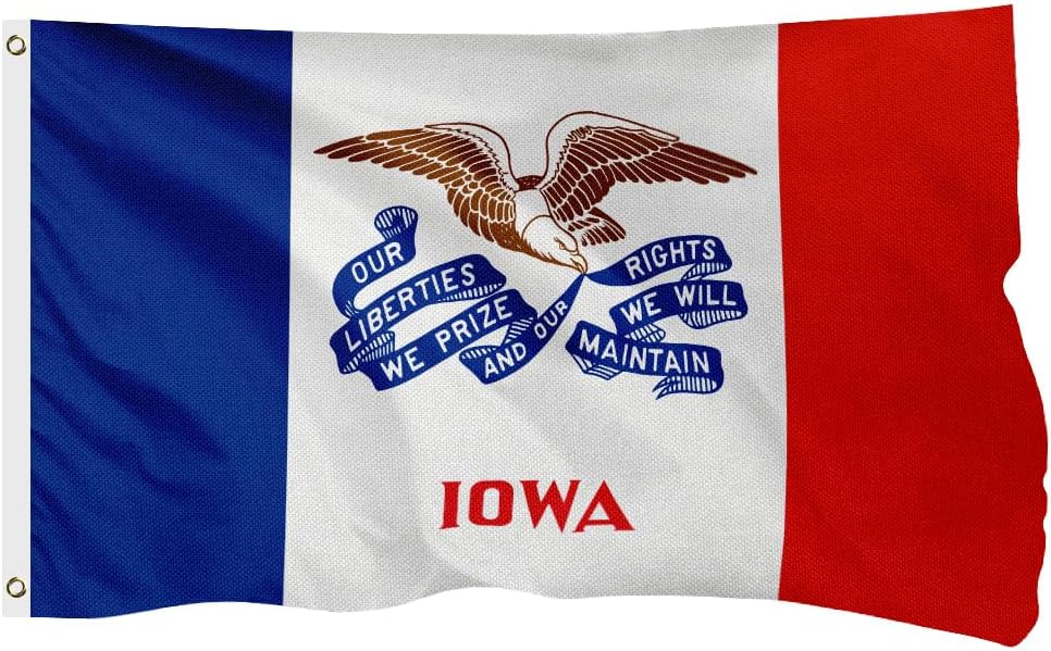 Iowa State Flag for Outside, 400D Heavy Duty Polyester, Double-Sided Printing, Quadruple Stitched Fly Hem, Fade Resistant, 2 Brass Grommets