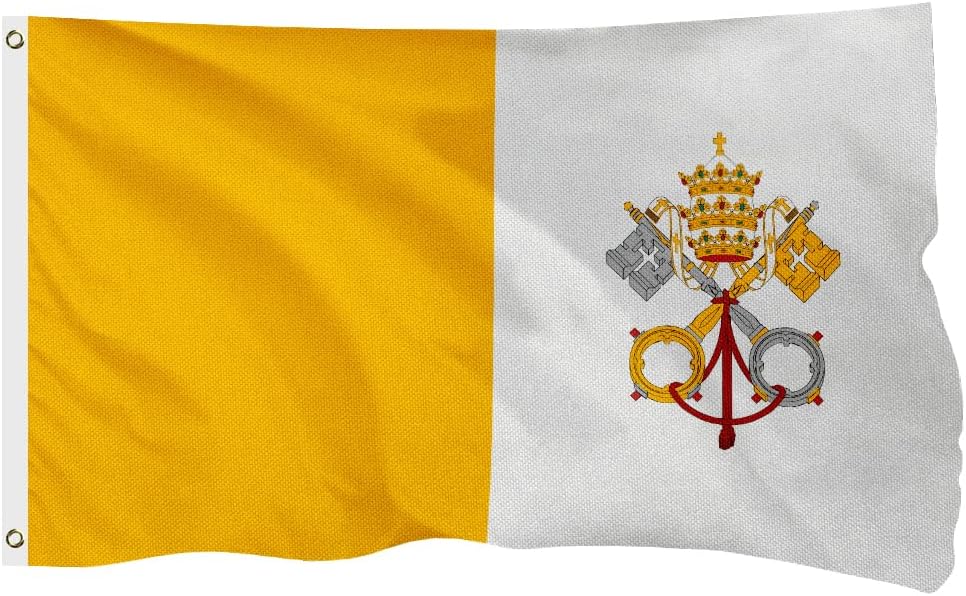Vatican City Flag for Outside, 400D Heavy Duty Polyester, Double-Sided Printing, Quadruple Stitched Fly Hem, Fade Resistant, 2 Brass Grommets
