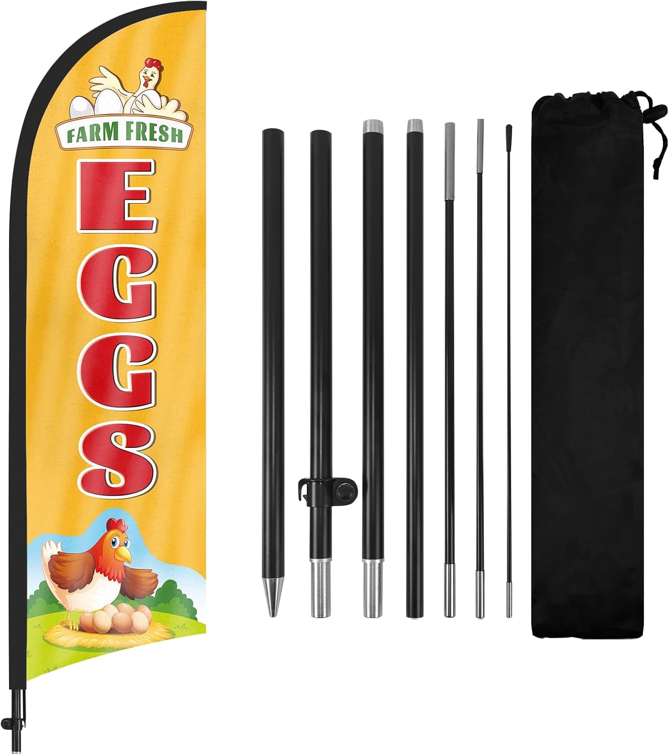 Eggs For Sale Sign Flag Kit - 8ft Farm Fresh Eggs Feather Flag with Pole and Stake