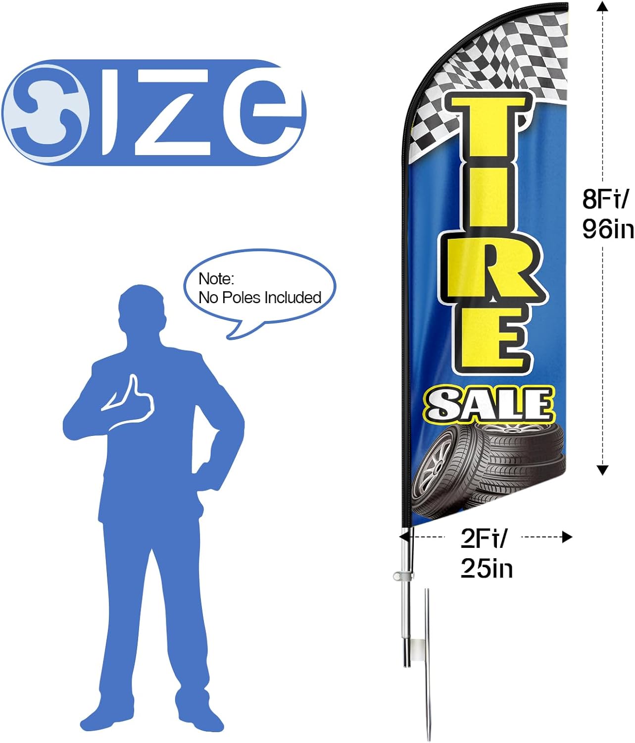 Tire Shop Signs-8ft Blue Tire Sale Feather Flag for Tire Sale Business（Flagpole Not Included）