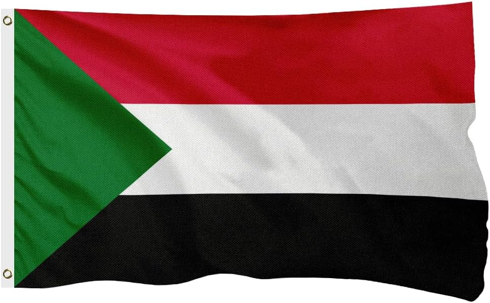 Sudan Sudanese Flag for Outside, 400D Heavy Duty Polyester, Double-Sided Printing, Quadruple Stitched Fly Hem, Fade Resistant, 2 Brass Grommets