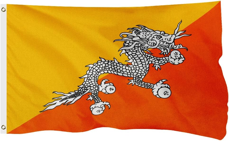 Bhutan Bhutanese Flag for Outside, 400D Heavy Duty Polyester, Double-Sided Printing, Quadruple Stitched Fly Hem, Fade Resistant, 2 Brass Grommets