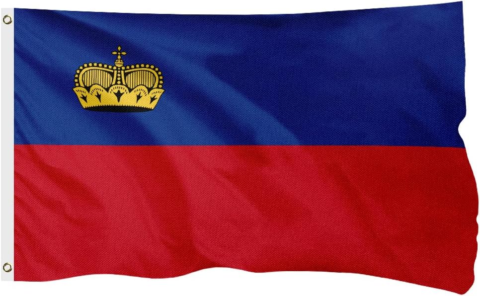 Liechtenstein Liechtensteiner Flag for Outside, 400D Heavy Duty Polyester, Double-Sided Printing, Quadruple Stitched Fly Hem, Fade Resistant, 2 Brass Grommets