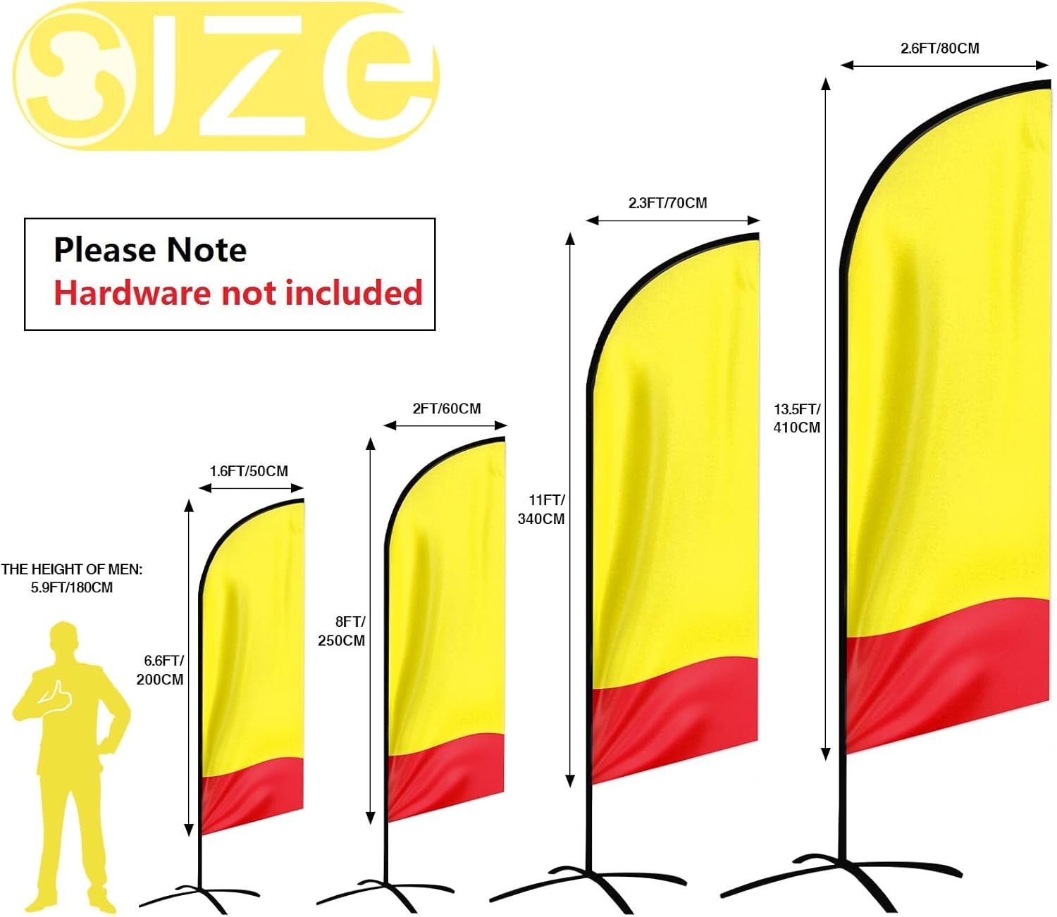 Custom Blade Flags-1.6x6.6,2x8,3x12FT,Single-Sided（Flagpole Not Included）