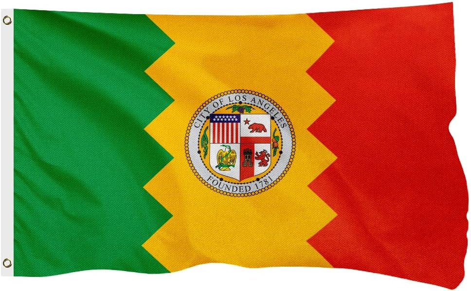 Los Angeles City Flag for Outside, 400D Heavy Duty Polyester, Double-Sided Printing, Quadruple Stitched Fly Hem, Fade Resistant, 2 Brass Grommets