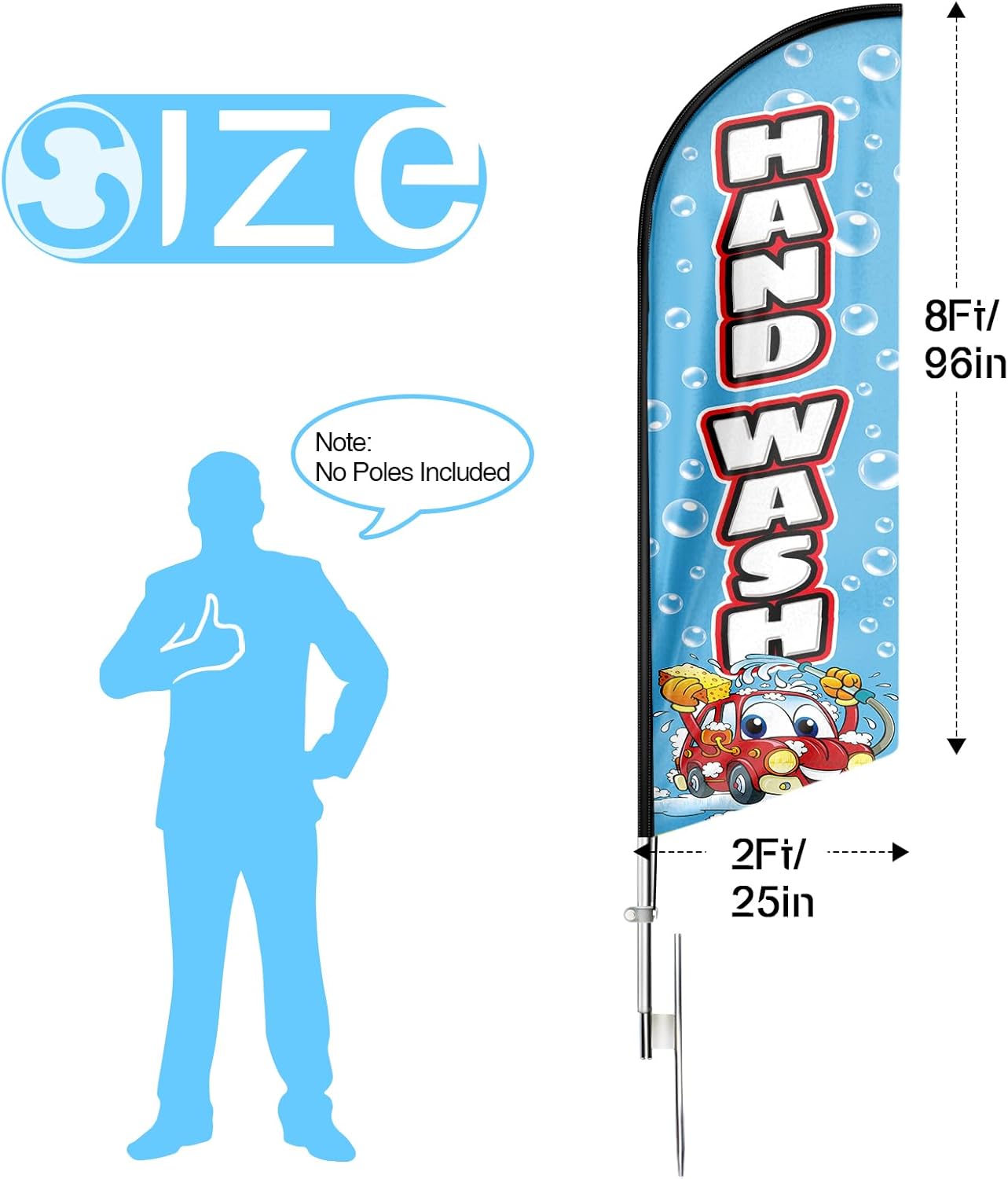 Car Wash Signs-8ft Blue Hand Wash Feather Flag for Hand Wash Business（Flagpole Not Included）