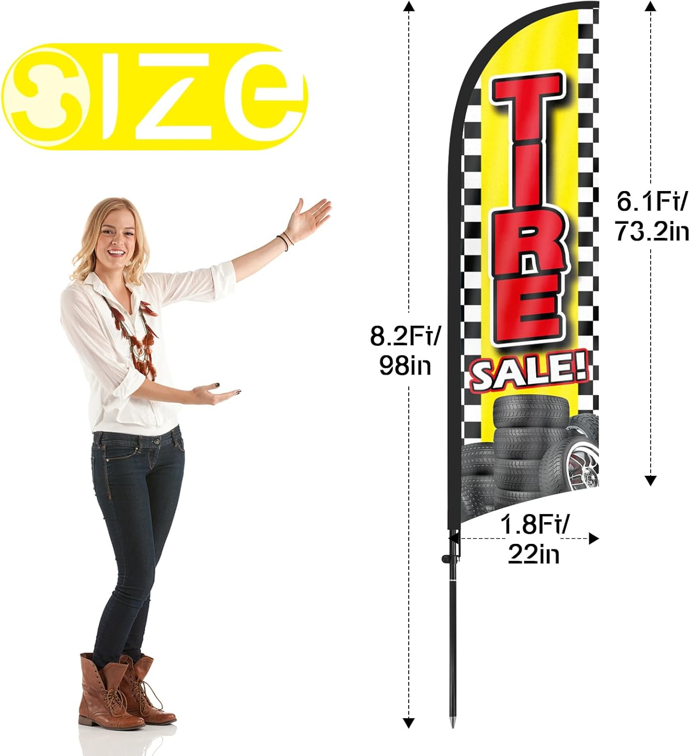 Tire Signs For Sale-8FT Feather Banners Sign for New Used Tires Sale 2Pack