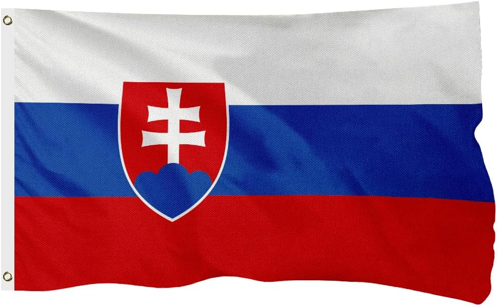 Slovakia Slovakian Flag for Outside, 400D Heavy Duty Polyester, Double-Sided Printing, Quadruple Stitched Fly Hem, Fade Resistant, 2 Brass Grommets