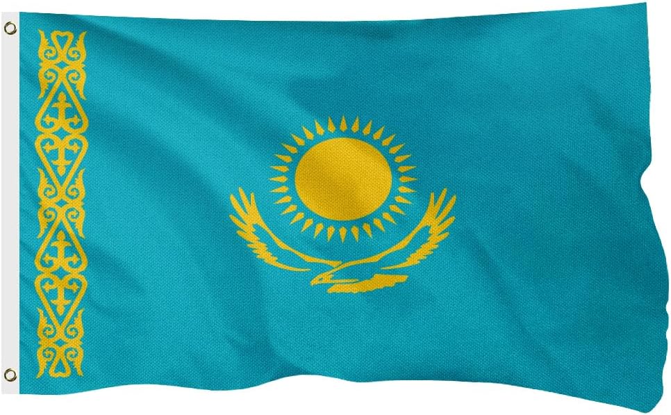 Kazakhstan Kazakhstani Flag for Outside, 400D Heavy Duty Polyester, Double-Sided Printing, Quadruple Stitched Fly Hem, Fade Resistant, 2 Brass Grommets