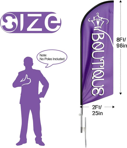 Boutique Feather Flag: Advertising Banner for Boutique Business (8ft, Purple)