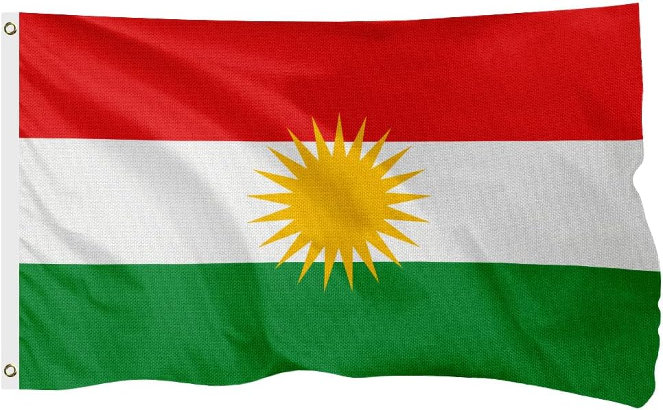 Kurdistan Region Flag for Outside, 400D Heavy Duty Polyester, Double-Sided Printing, Quadruple Stitched Fly Hem, Fade Resistant, 2 Brass Grommets