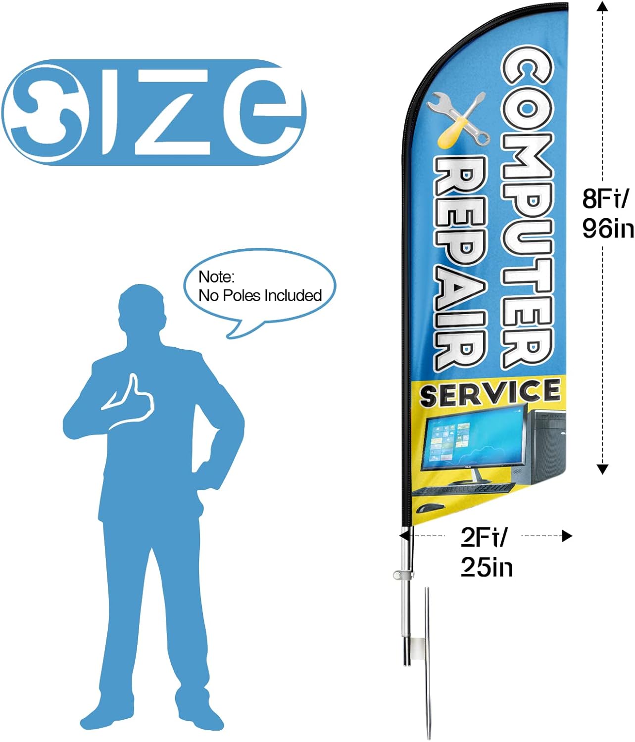 Computer Repair Sign-8ft Computer Repair Feather Flag for Computer Repair Business（Flagpole Not Included）
