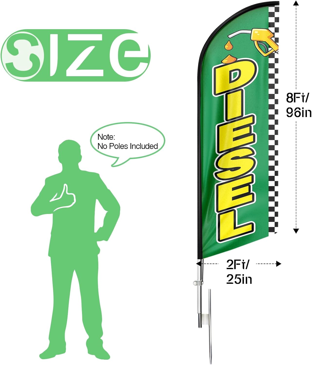 Diesel Sign-8ft Green Diesel Feather Flag for Diesel Business（Flagpole Not Included）