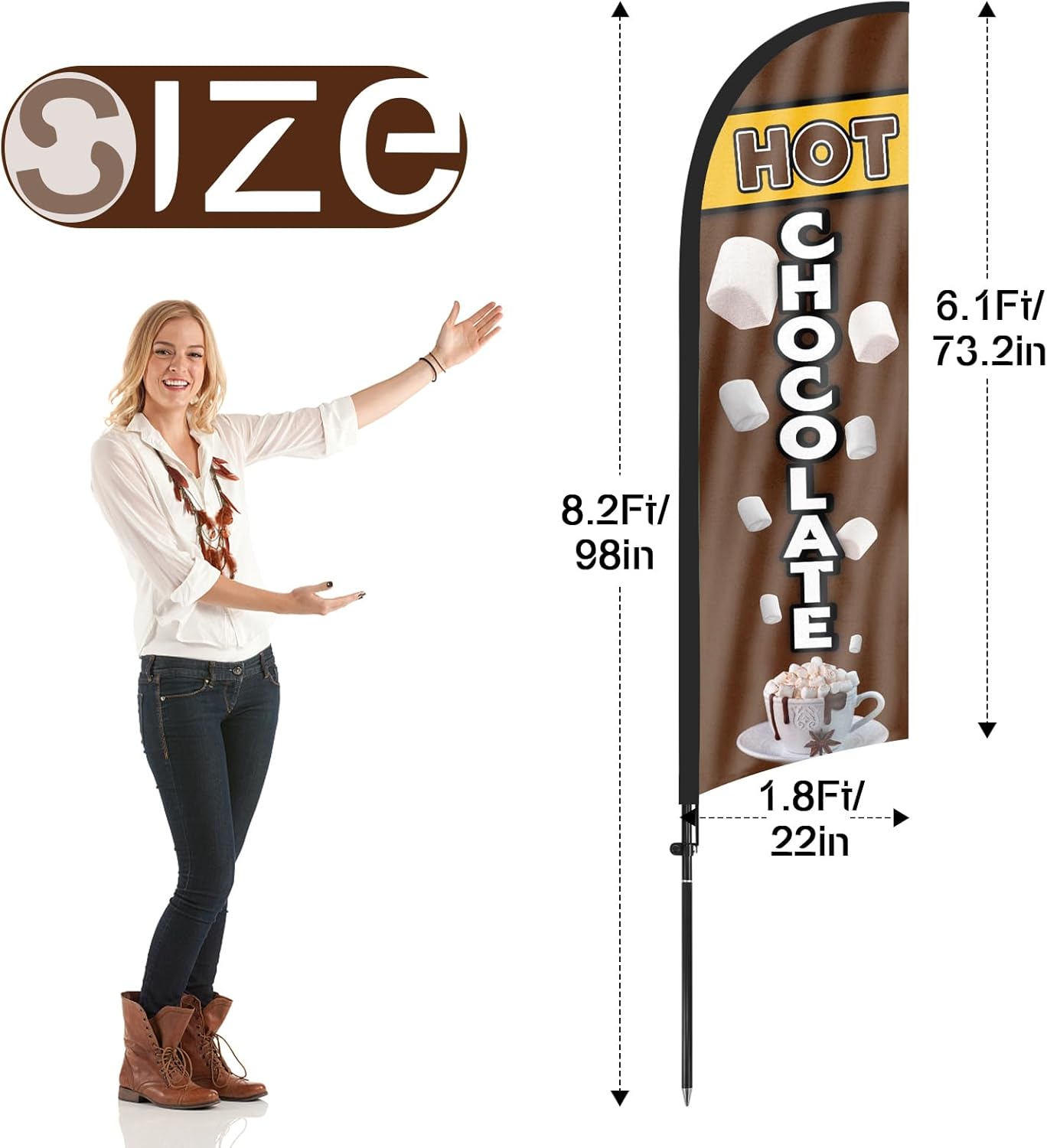 Hot Chocolate Bar Sign-8ft Hot Chocolate Feather Flag Kit with Pole and Stake