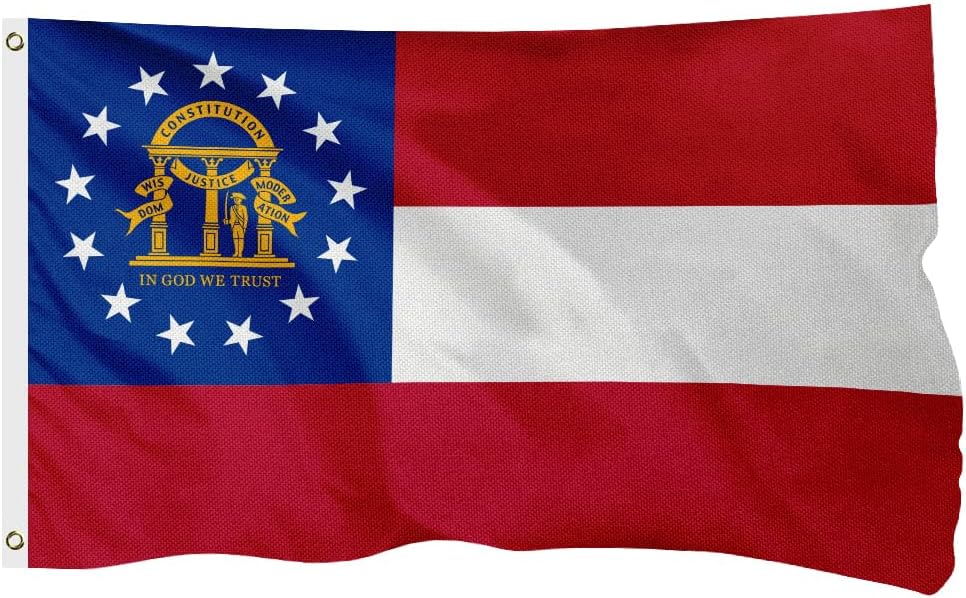 Georgia State Flag for Outside, 400D Heavy Duty Polyester, Double-Sided Printing, Quadruple Stitched Fly Hem, Fade Resistant, 2 Brass Grommets