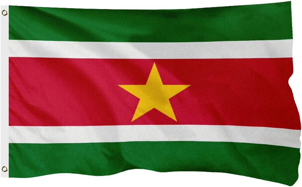 Suriname Surinamese Flag for Outside, 400D Heavy Duty Polyester, Double-Sided Printing, Quadruple Stitched Fly Hem, Fade Resistant, 2 Brass Grommets