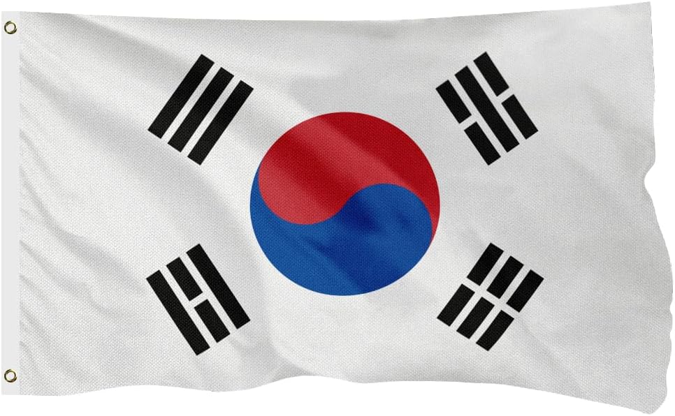 South Korea South Korean Flag for Outside, 400D Heavy Duty Polyester, Double-Sided Printing, Quadruple Stitched Fly Hem, Fade Resistant, 2 Brass Grommets