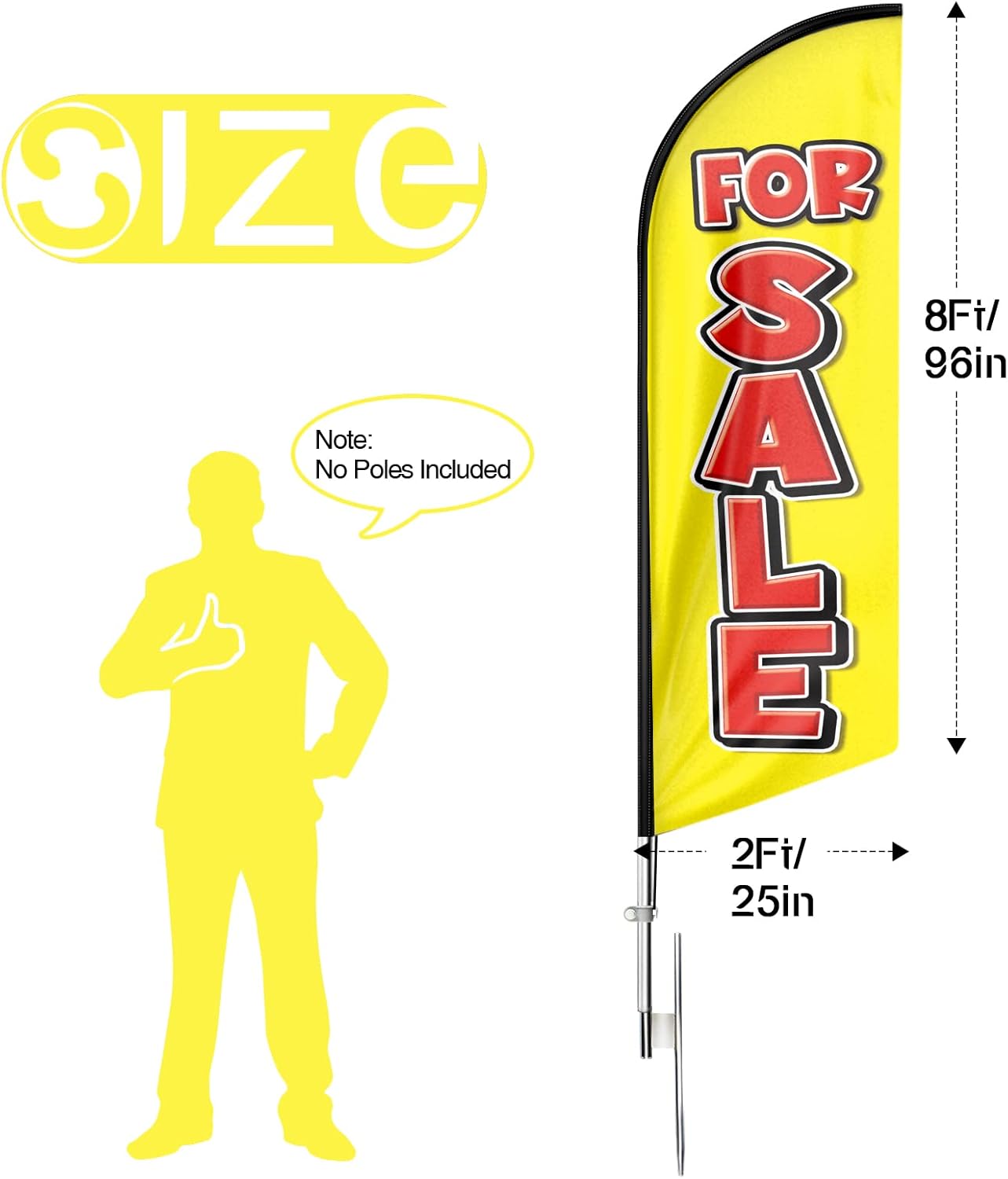 For Sale Feather Flag: Advertising Banner for For Sale Business (8ft, Yellow Flagpole Not Included)