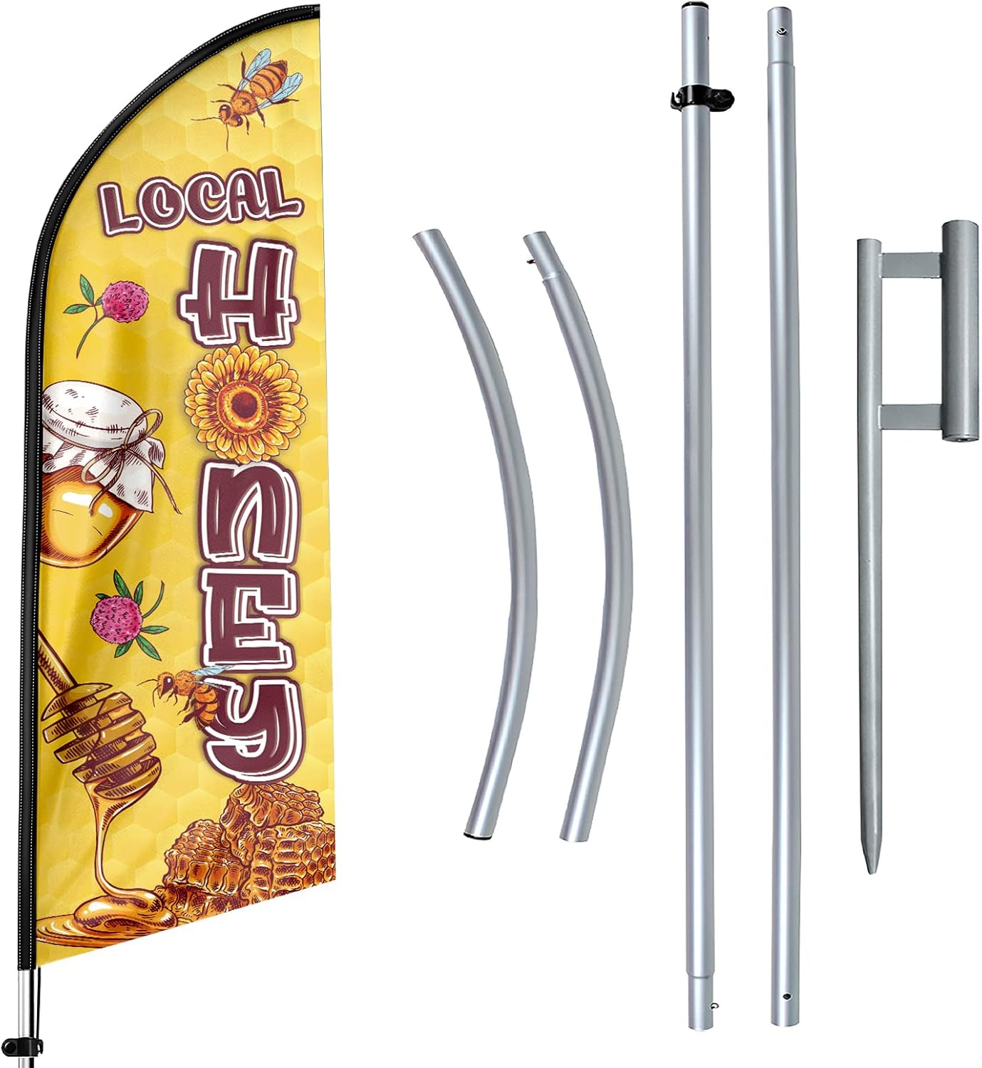 Honey Sign-11ft Local Honey Feather Flag Banner Kit with Pole & Stake