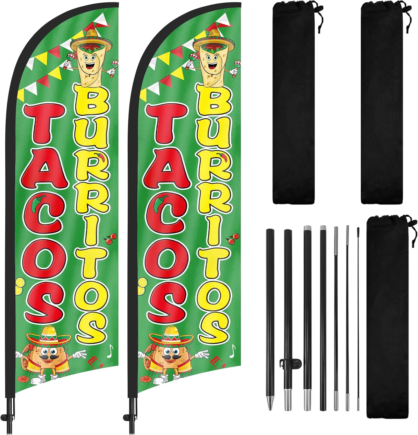 8Ft Feather Banner Sign for Tacos Burritos Business 2Pack