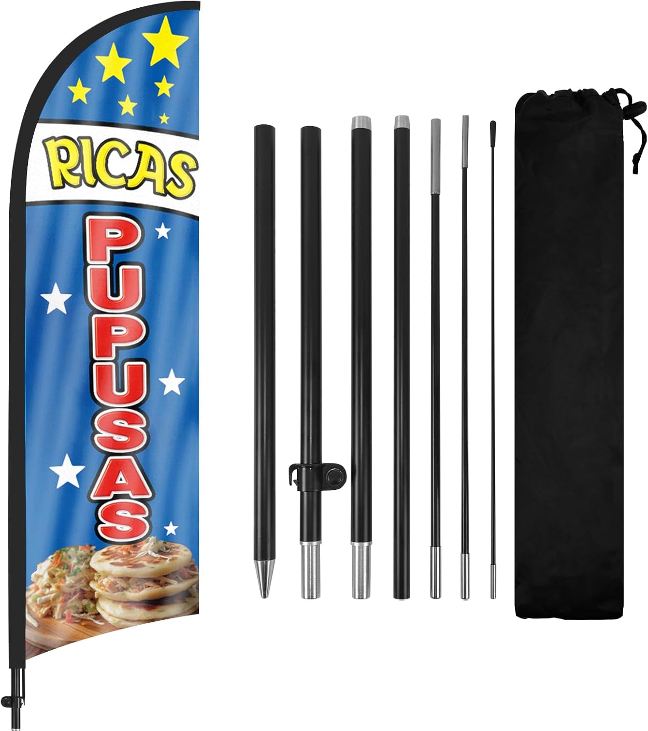 8ft Ricas Pupusas 01 Feather Flag Kit with Pole and Stake