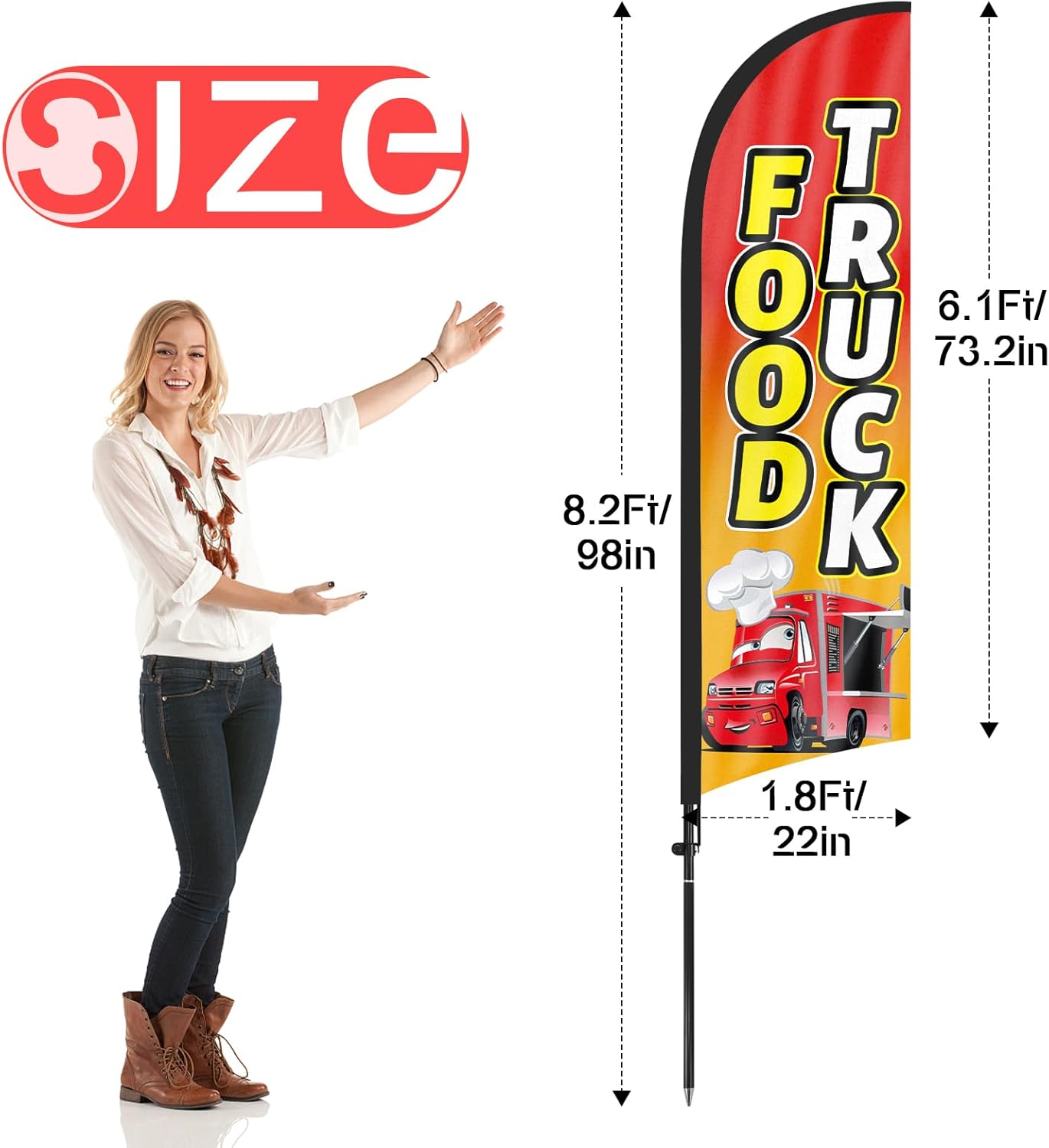 Food Truck Signs-8Ft Food Truck Feather Flags with Pole and Ground Stake