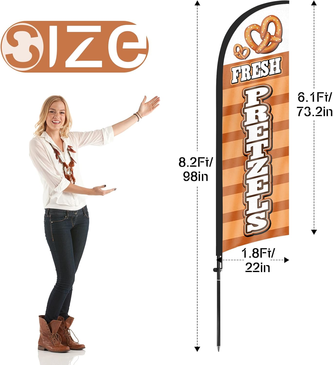 8ft Fresh Pretzels Feather Flag with Pole and Stake