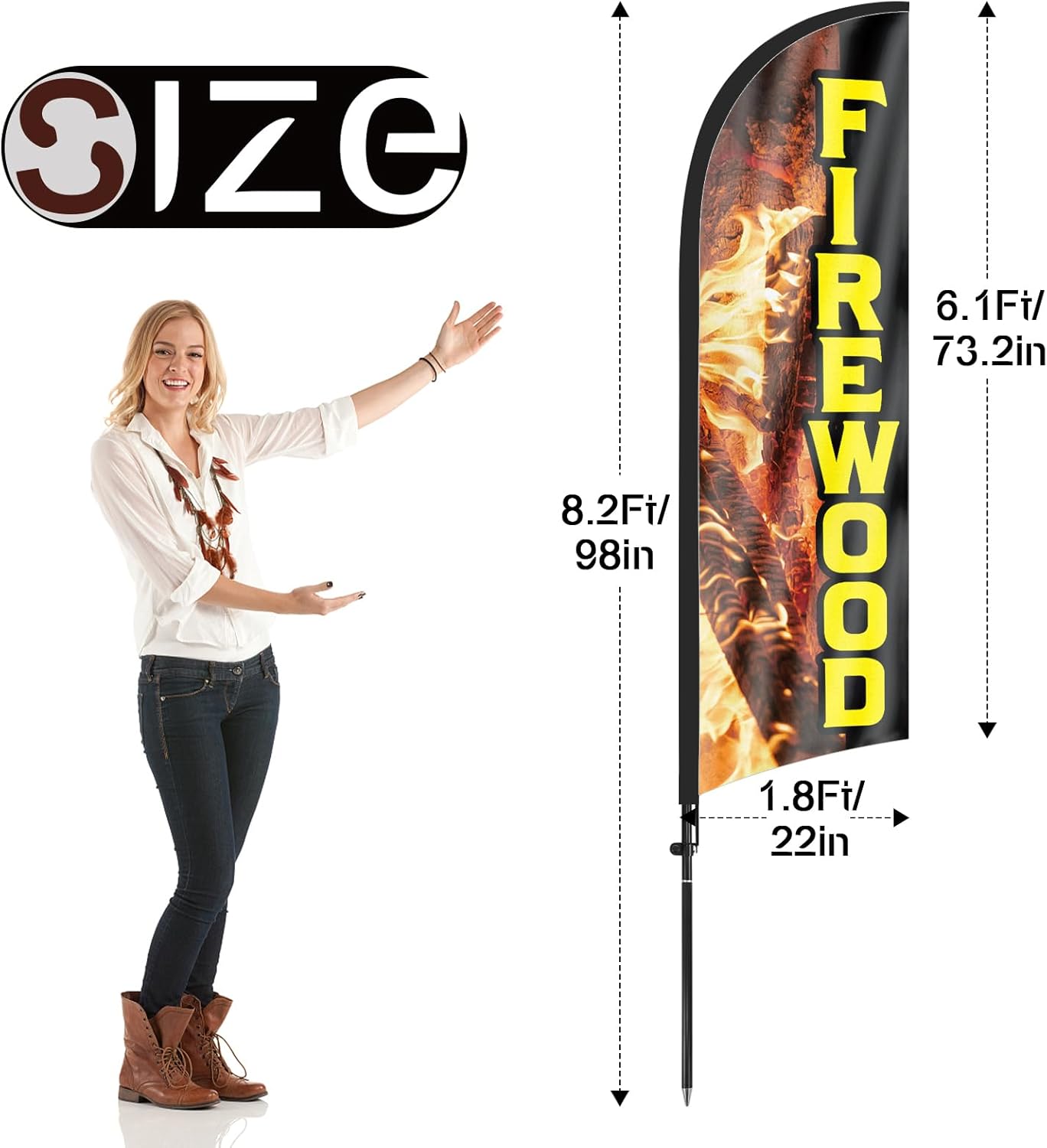 Firewood For Sale Sign-Firewood Feather Flag with Flag Pole and Ground Stake