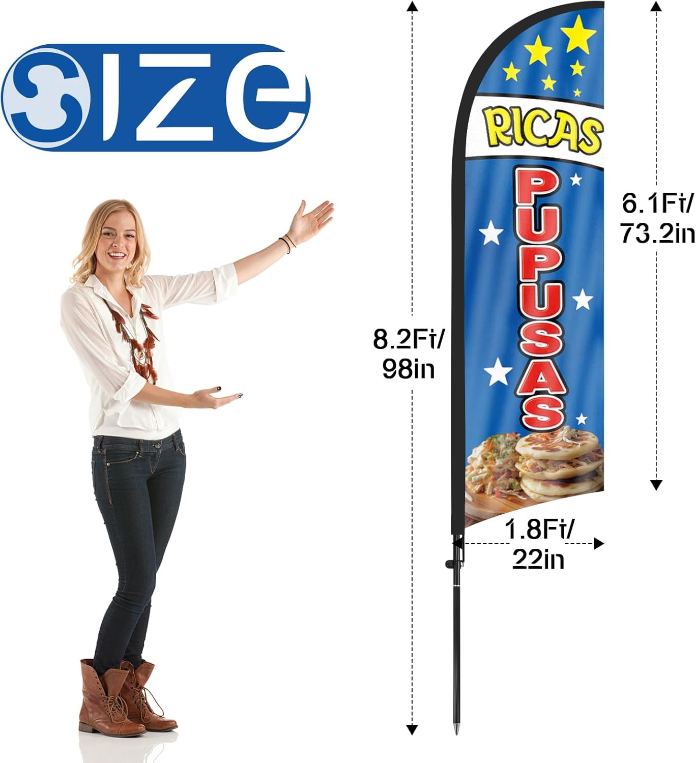 8ft Ricas Pupusas 01 Feather Flag Kit with Pole and Stake