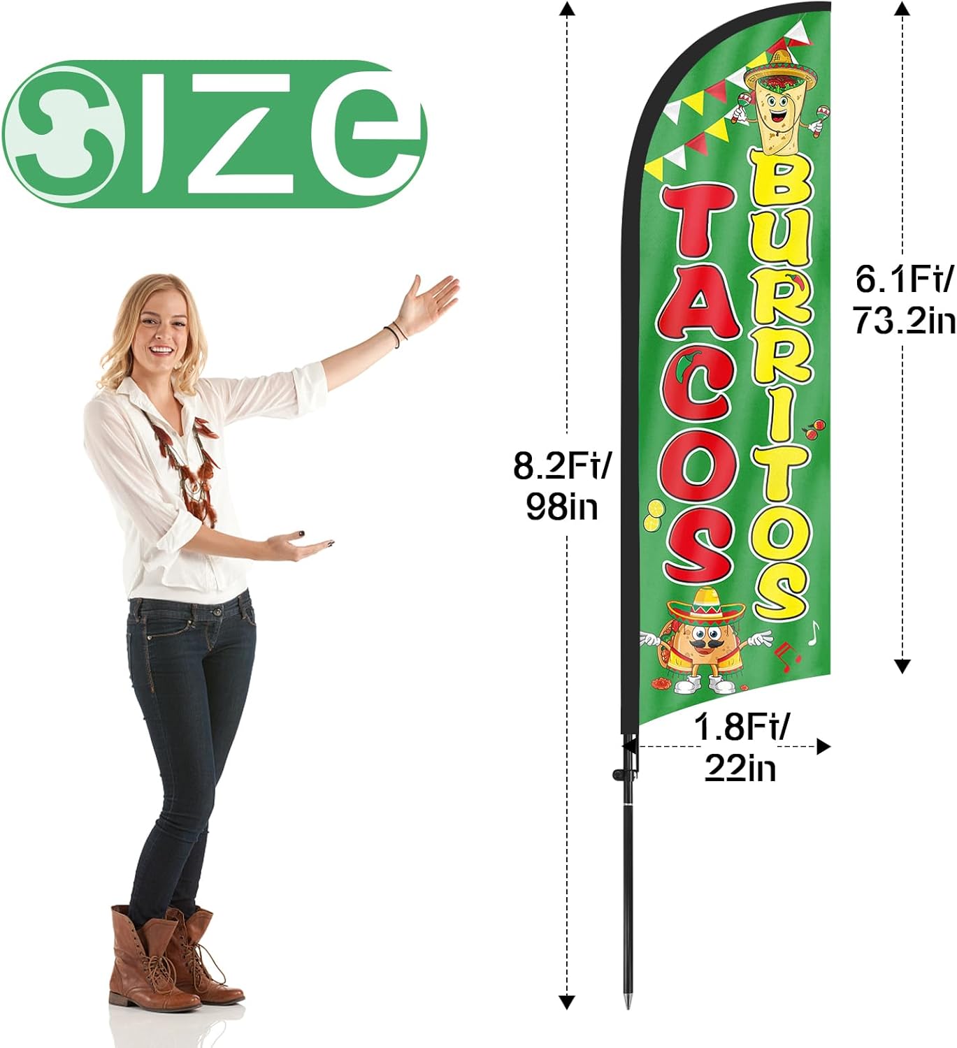 8Ft Feather Banner Sign for Tacos Burritos Business 2Pack
