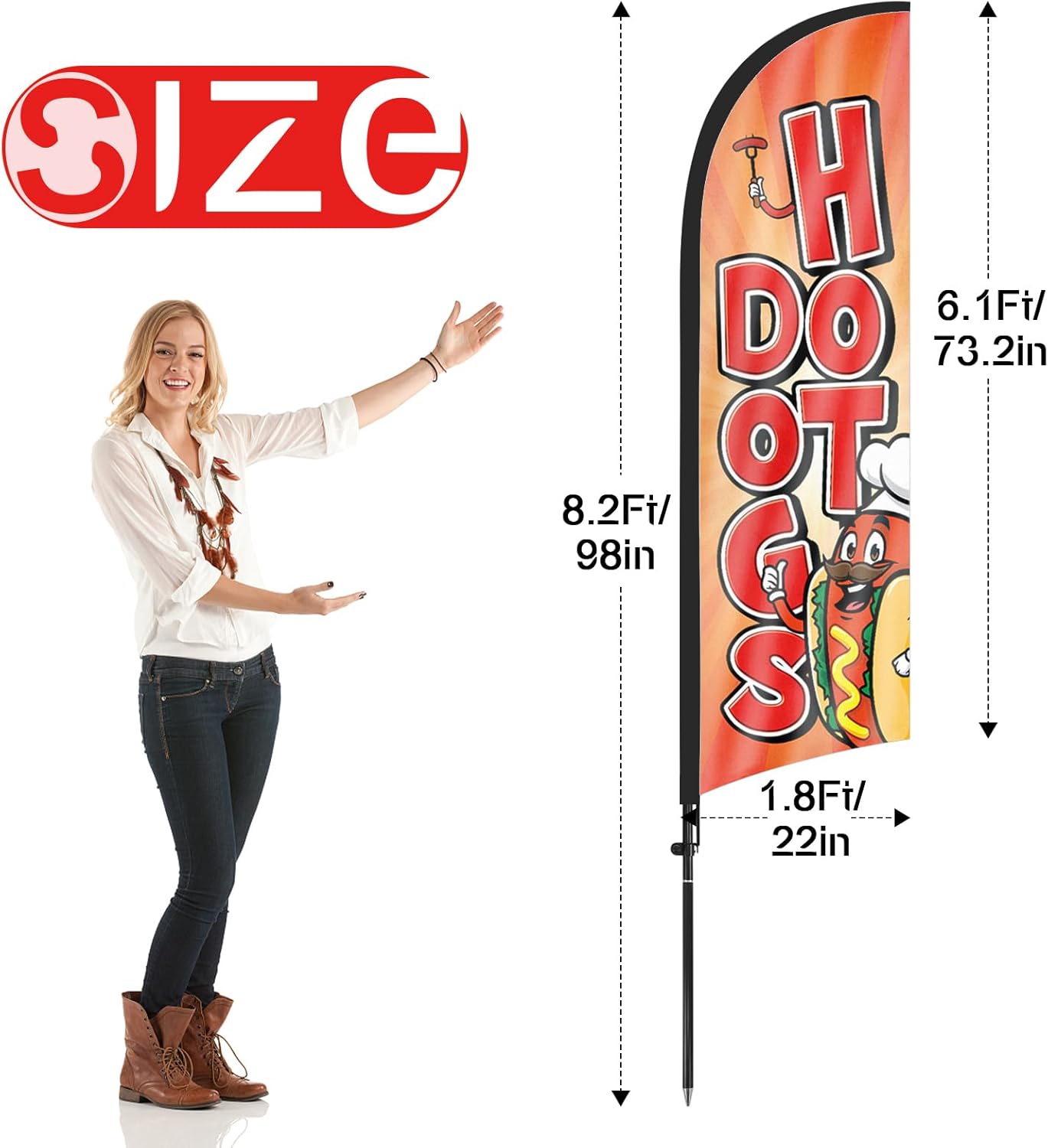 Hot Dogs Feather Flag Kit-8ft Hot Dog Flags with Pole and Stake