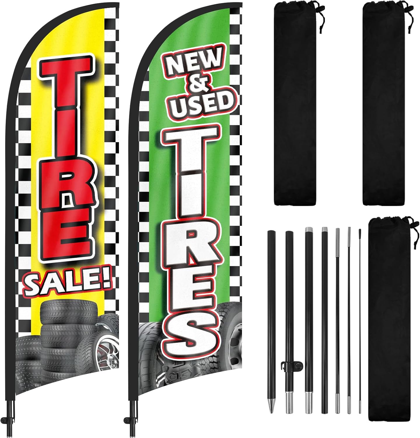 Tire Signs For Sale-8FT Feather Banners Sign for New Used Tires Sale 2Pack