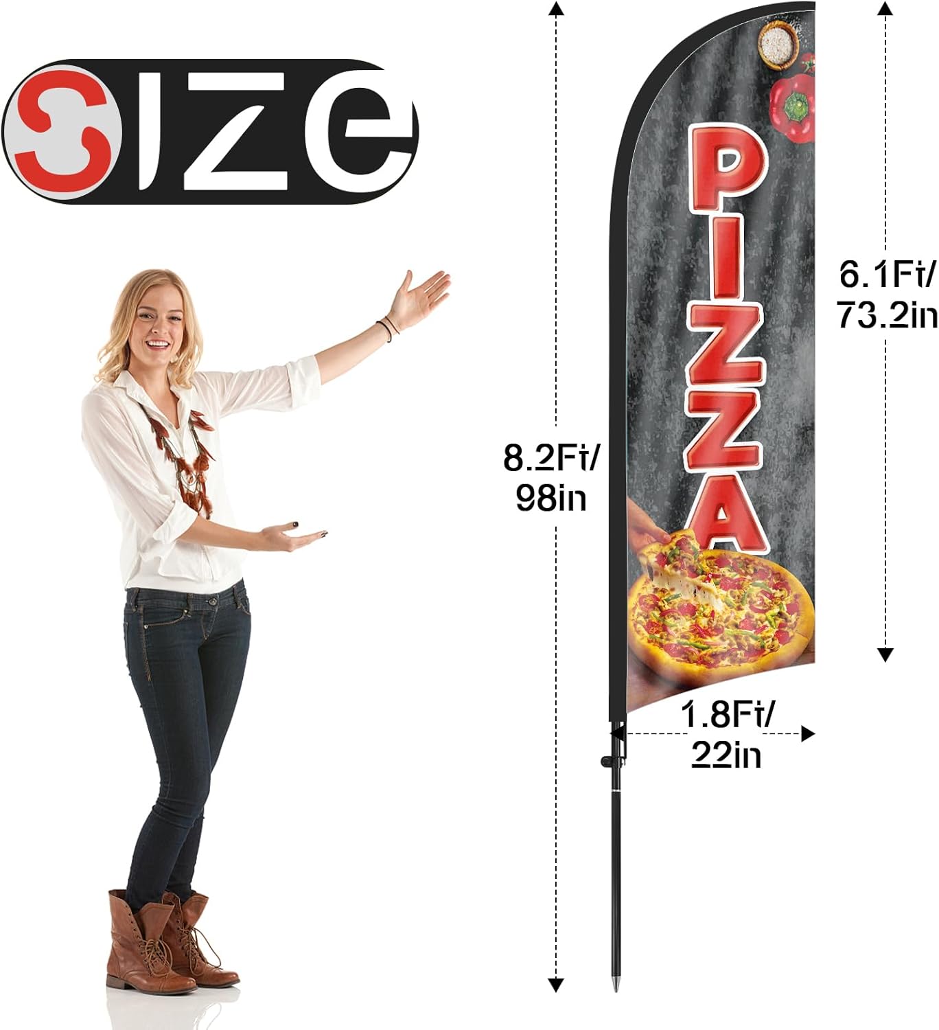 Pizza Flag Kit-8ft Pizza Feather Flag Kit with Pole and Stake