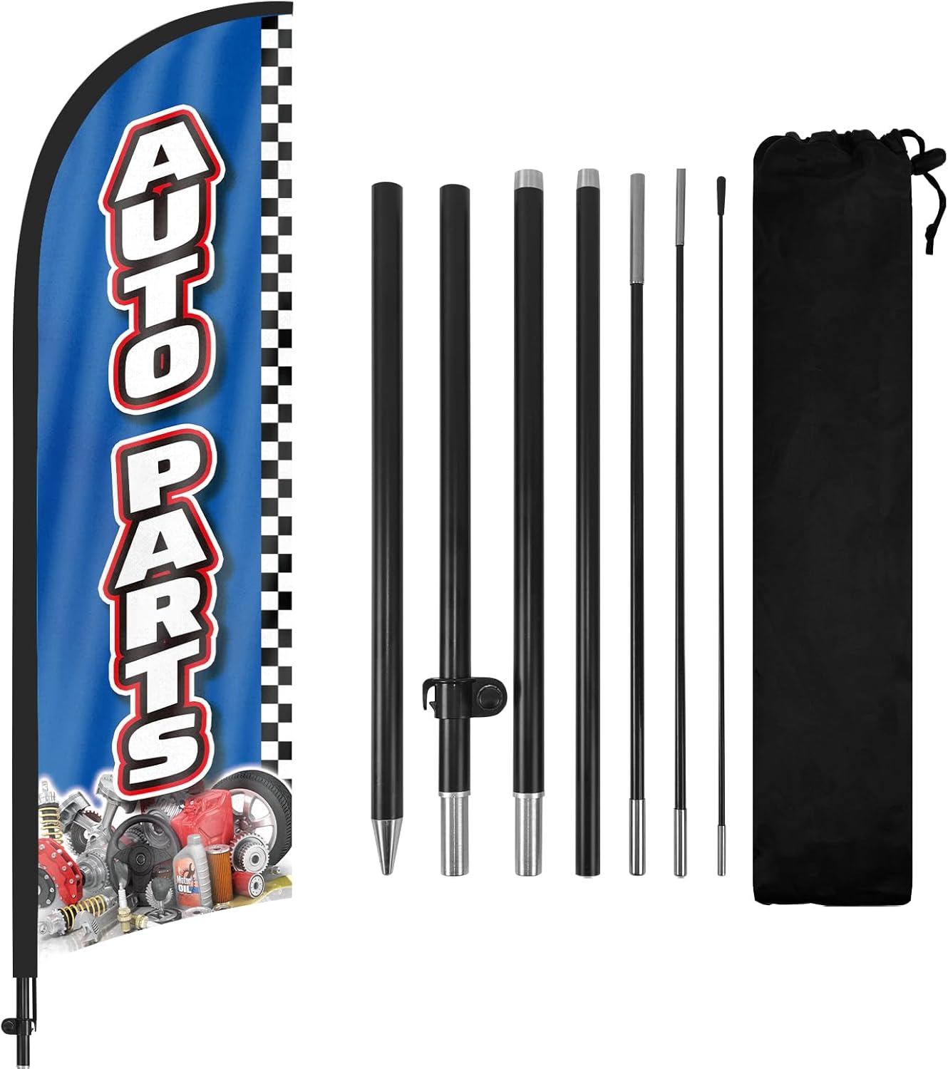 8Ft Auto Parts Blue Feather Flag with Pole & Stake