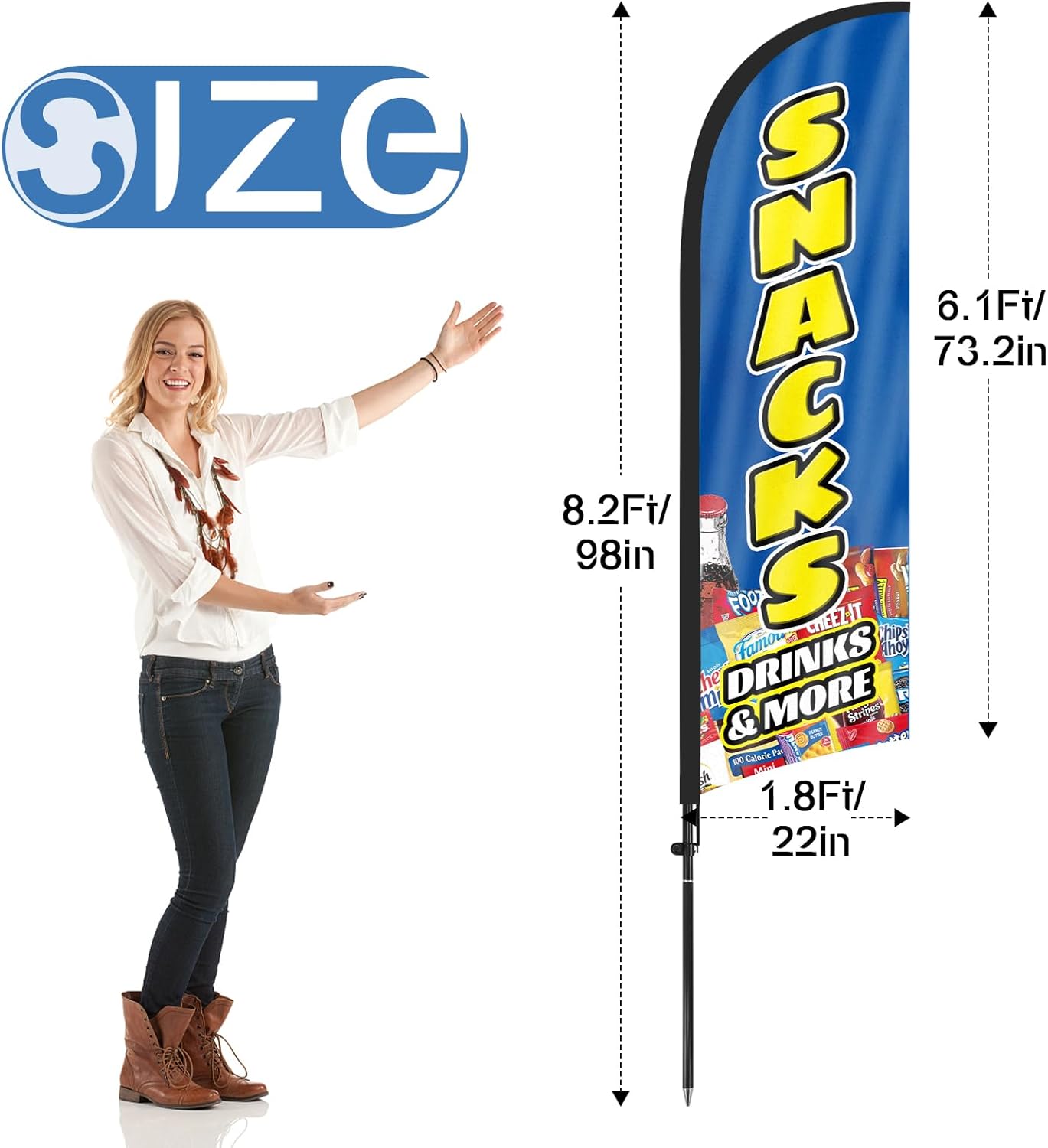Snack Bar Sign Kit-8ft Snacks Feather Flag with Pole and Stake