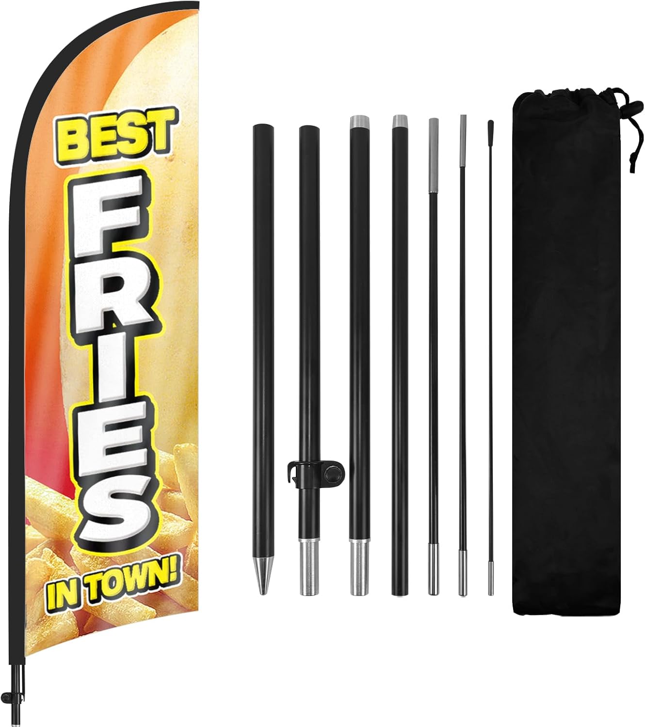 8ft Fries Feather Flag Kit-flag signs for business with Pole and Stake