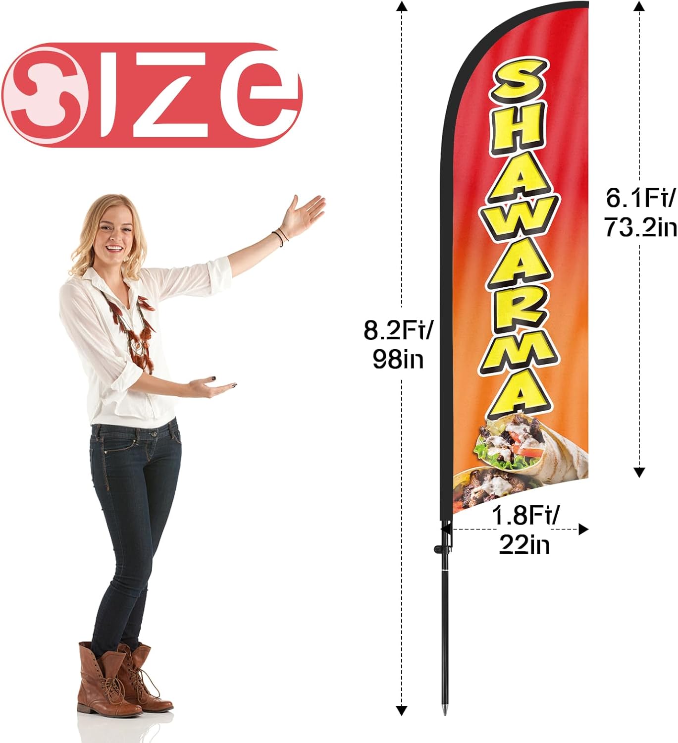 Shawarma sign Kit-8ft Shawarma Feather Flag with Pole and Stake