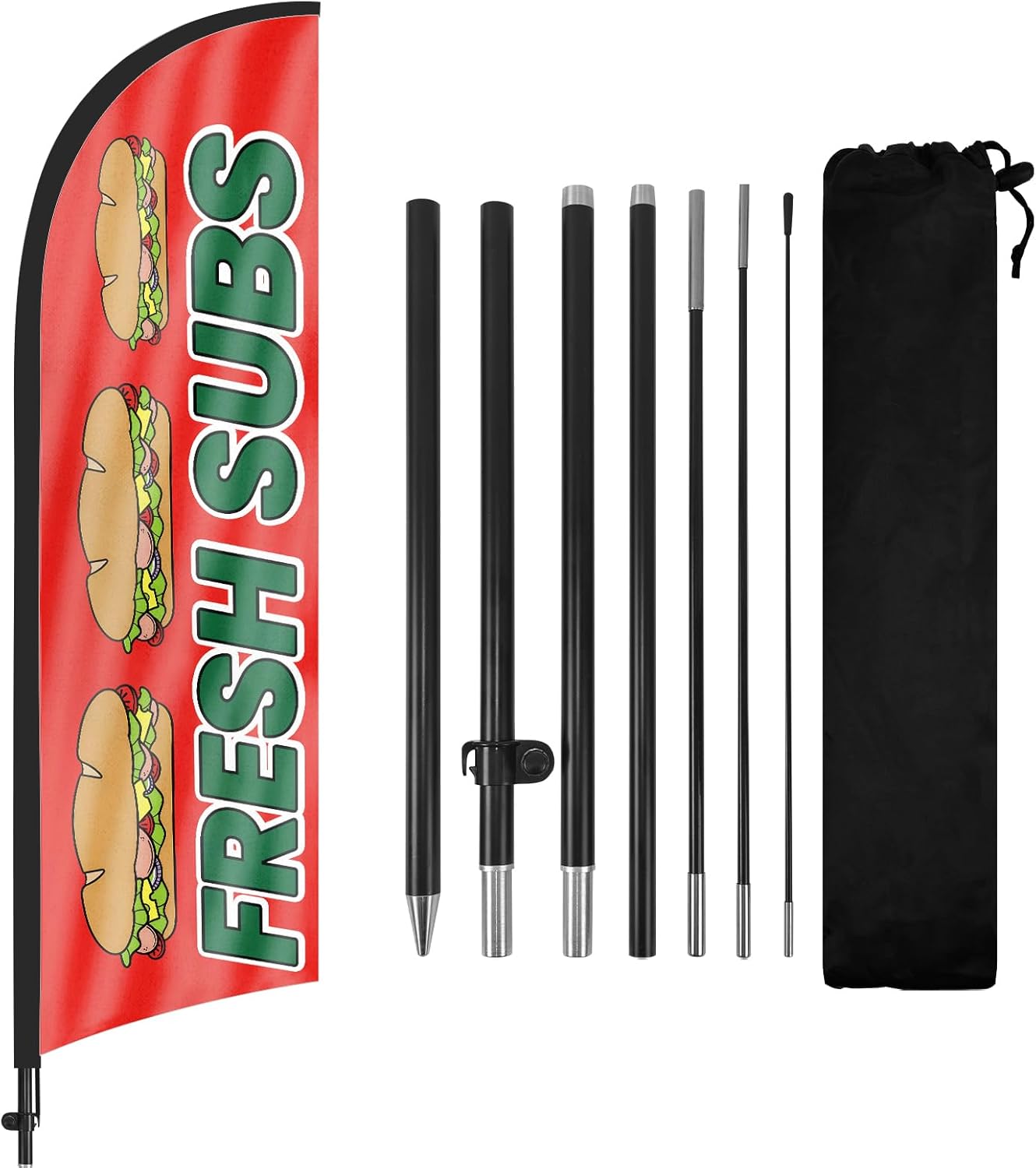 8ft Fresh Subs Feather Flag Kit-Advertising Banner with Pole and Stake