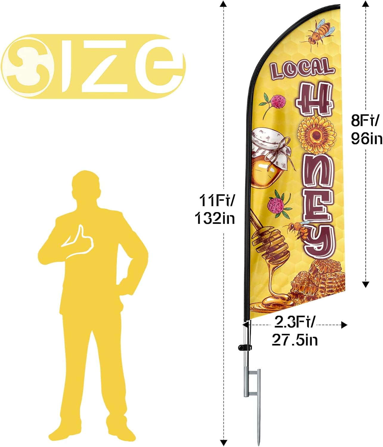 Honey Sign-11ft Local Honey Feather Flag Banner Kit with Pole & Stake