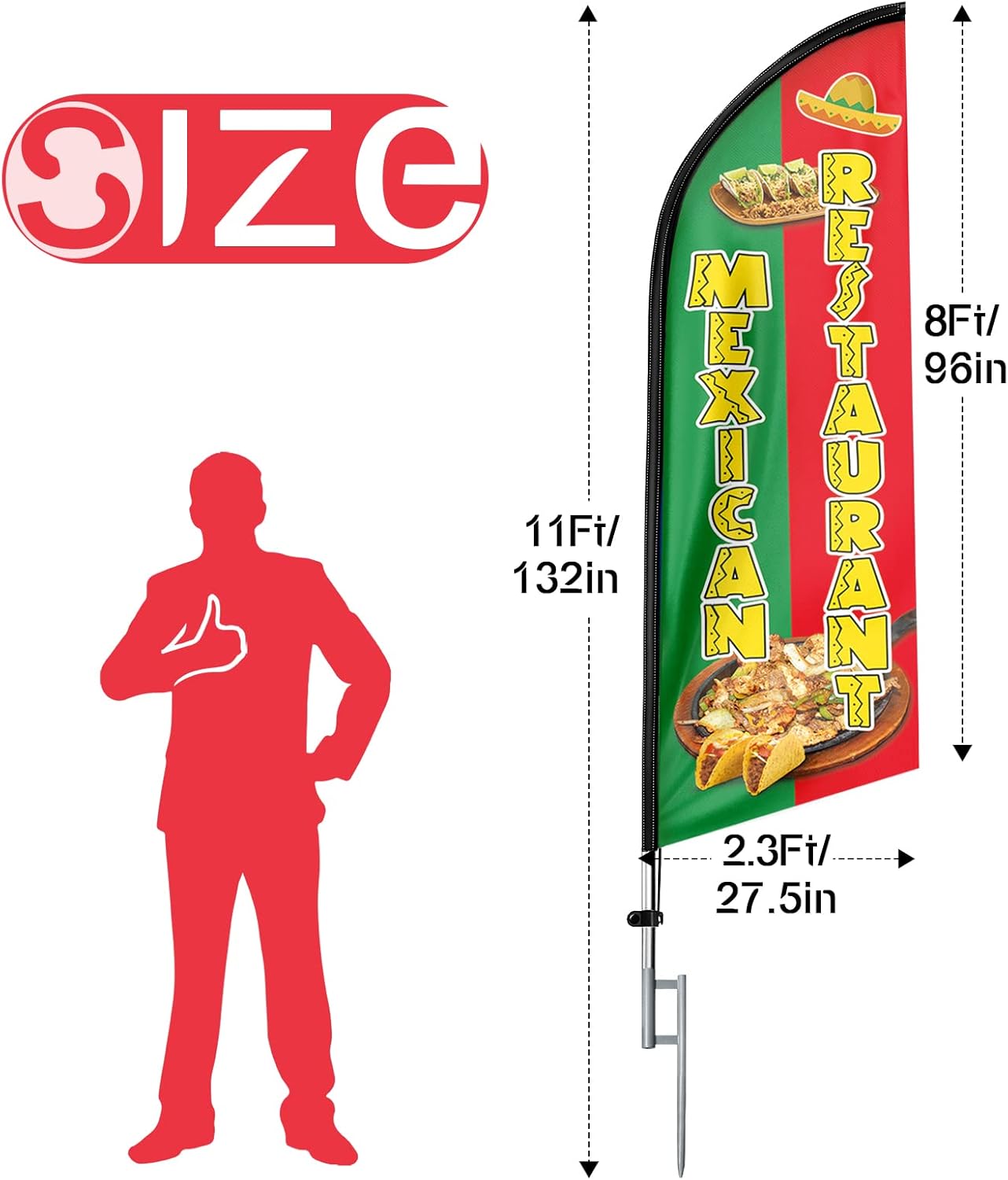11ft Mexican Restaurant Banner Feather Flag Kit with Pole and Stake – Eye-catching Advertising Solution