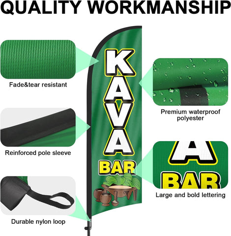 8ft Kava Bar Feather Flag Kit - Advertising Banner with Pole and Stake