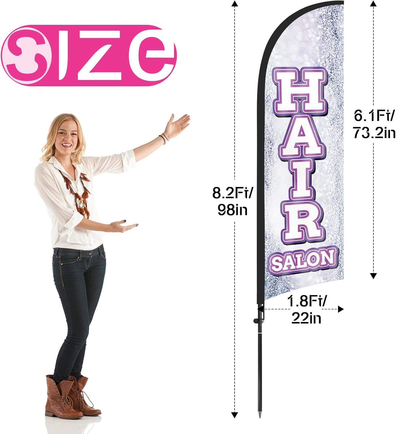 8Ft Hair Salon 01 Feather Flag with Pole & Stake