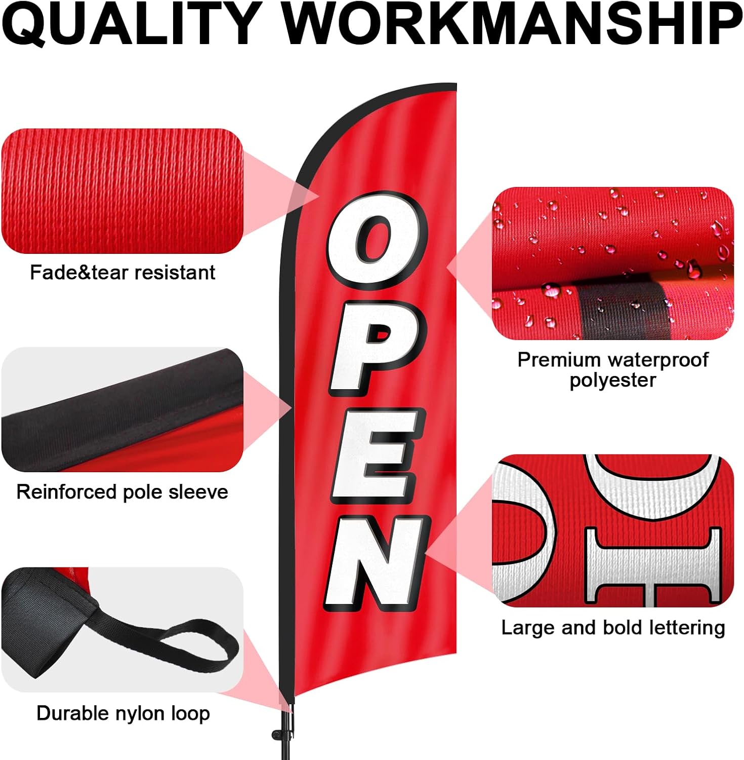 FSFLAG 8ft Open Feather Flag Pole Kit-open flag with pole and stake ...