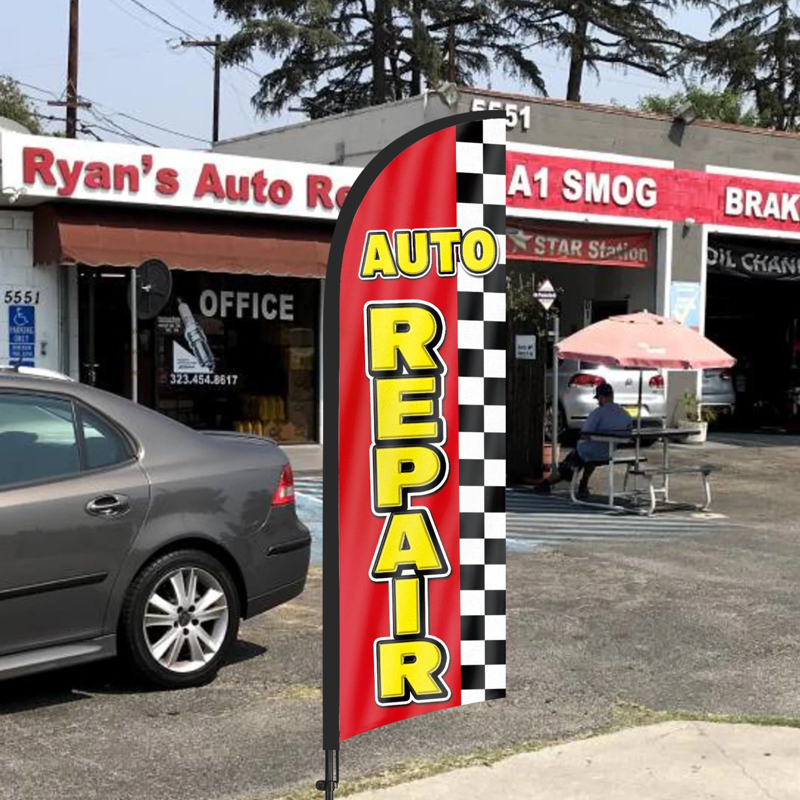 8ft Auto Repair Red Feather Flag Pole Kit