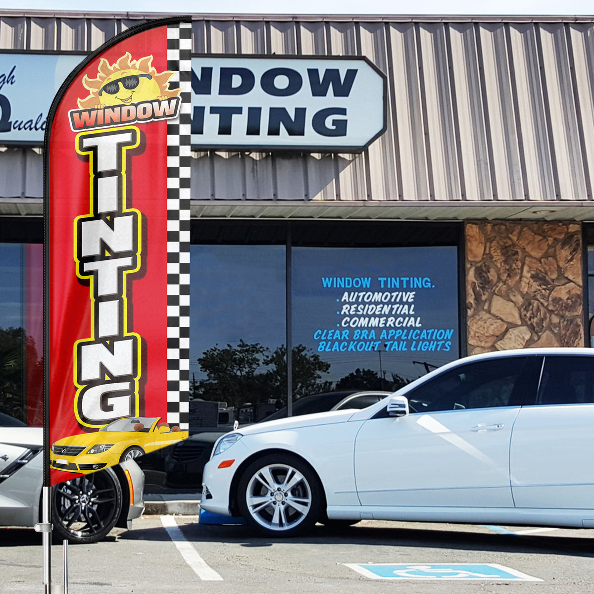 Window Tint Sign Advertisement Window Tinting Signs Swooper Flag Pole Kit-FSFlag