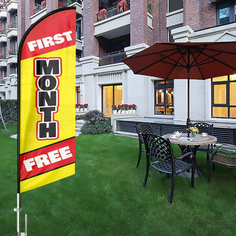 8ft First Month Free For Rent Sign Feather Flag - Advertise Your Deal!