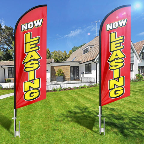 Now Leasing 8FT Red Feather Flag -For Rent Sign