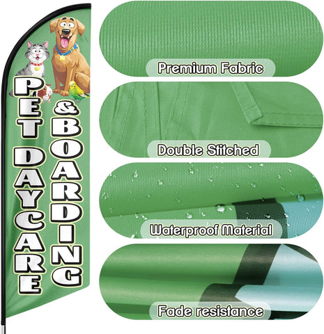 Pet Daycare & Boarding Feather Flag: Advertising Banner for Pet Daycare and Boarding Business (8ft)