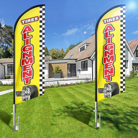 Tires Alignment Feather Flag: Advertising Banner for Tires Alignment Business (8ft)